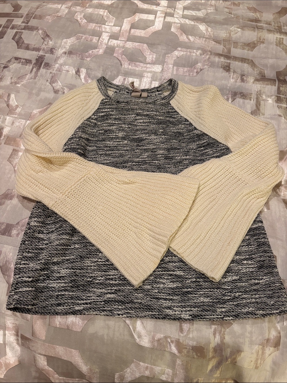 dolan Cream Raglan Bell Sleeve Sweater with Black Marled Bodice